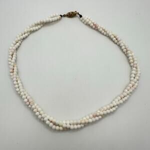 Triple 3 strand twisted genuine angel skin coral 3.5mm beads beaded 16” necklace